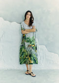 Wild Wings Bird In The Jungle Long Kaftan Dress With Side Slits - Green & Multicolor